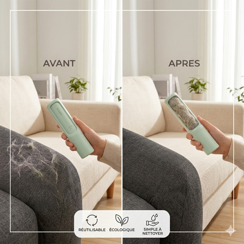 Brosse anti-poils réutilisable pour canapé, vêtements & voiture